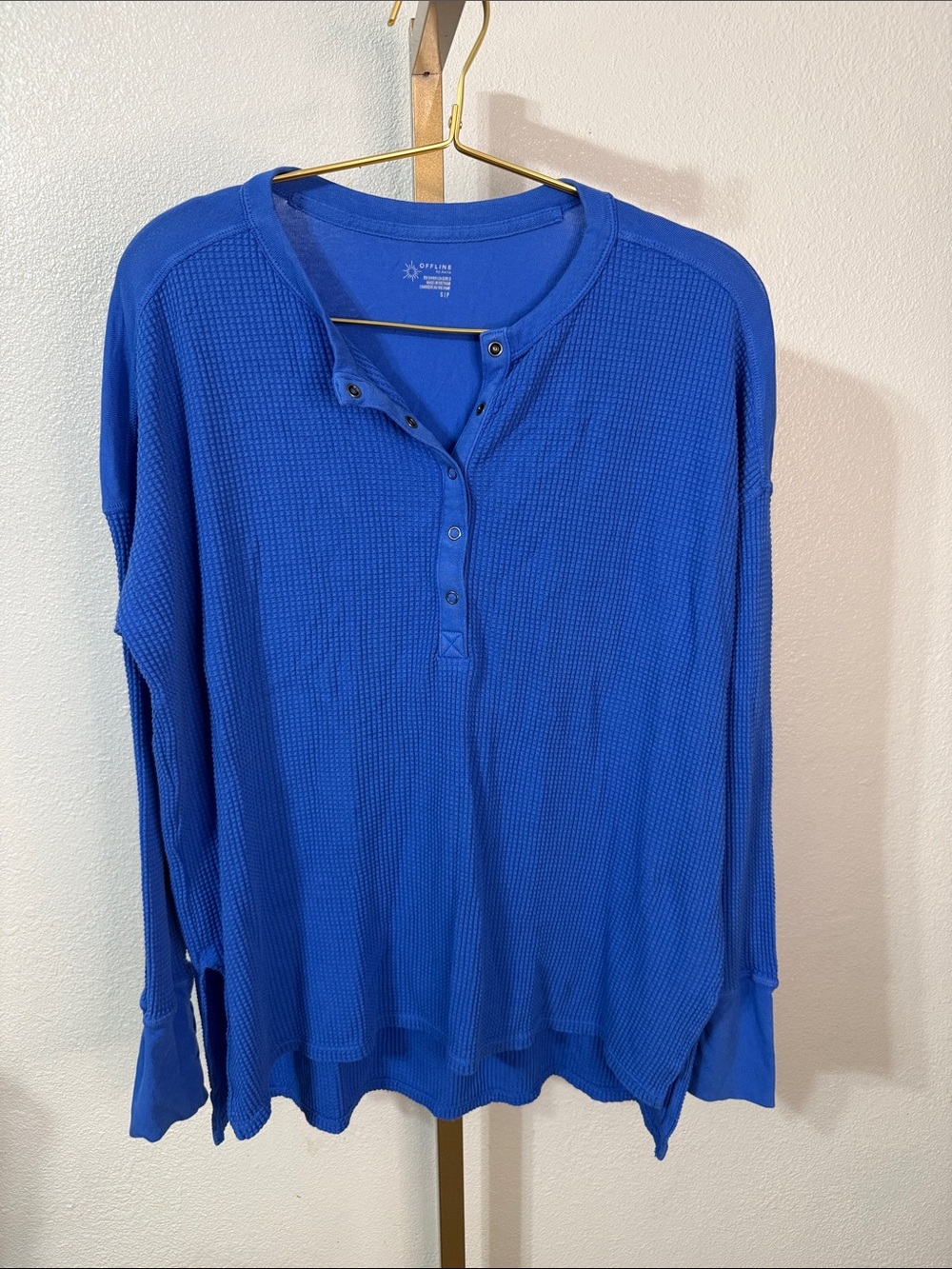 aerie Royal Blue Waffle Henley Top- Small